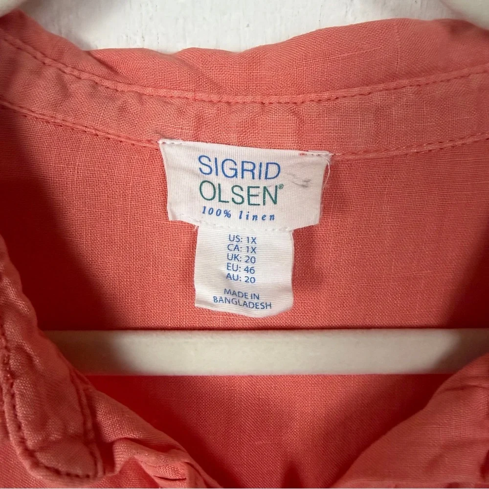 Sigrid Olsen Popover Tunic 100% Linen Roll Tab Sleeves‎ Beach Coastal Earthy 1X - Picture 12 of 15